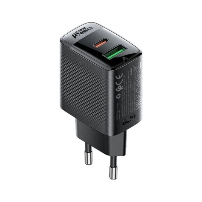 Зарядний пристрій Acefast 2xUSB 30W (USB-C+USB-A) Gan A98 Black (6974316283263)