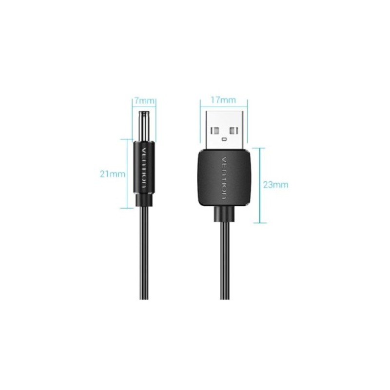 Кабель живлення USB to DC 3.5 1.0m 5V 2A PVC Black Vention (CEXBF)