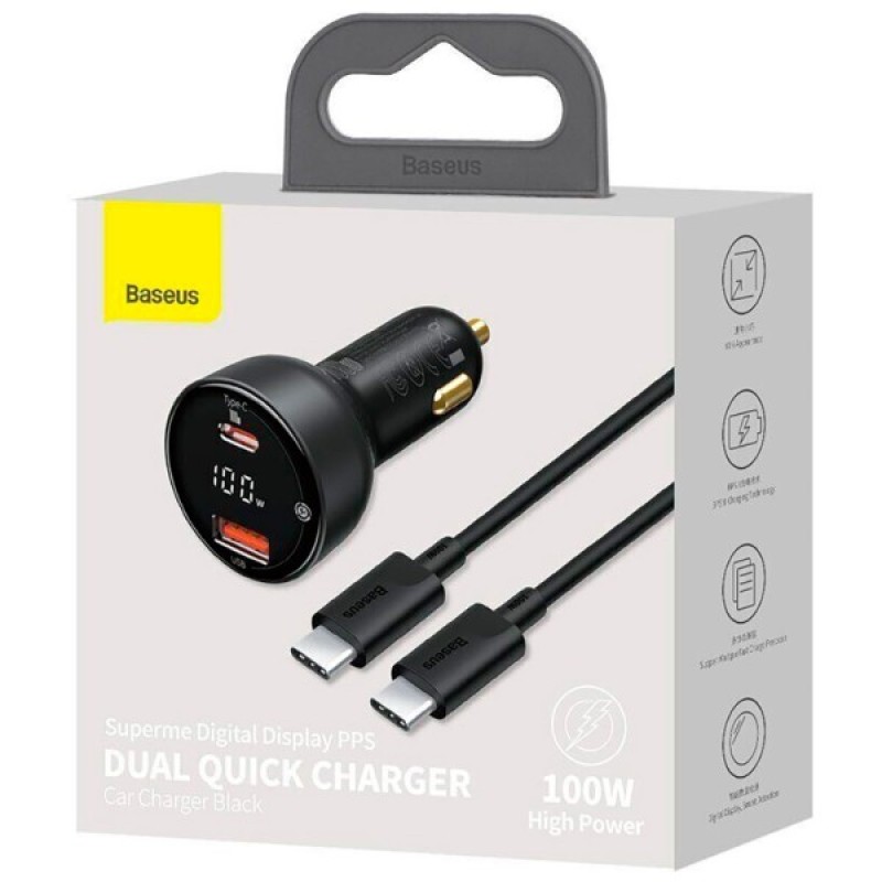 Зарядний пристрій Baseus Superme Digital Display PPS Dual Quick Charger Car Charger black (TZCCZX-01)