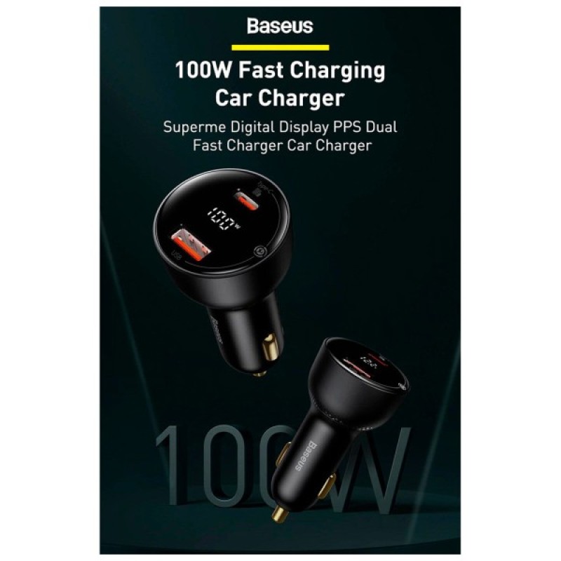 Зарядний пристрій Baseus Superme Digital Display PPS Dual Quick Charger Car Charger black (TZCCZX-01)