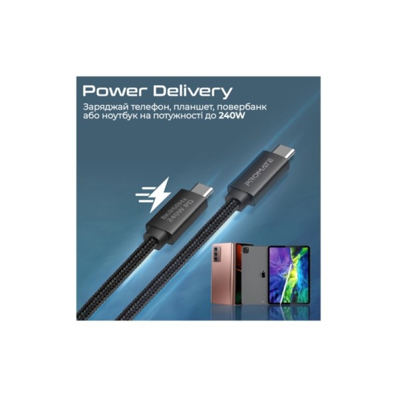 Дата кабель USB-C to USB-C primelinkc40-2m.black Promate (primelinkc40-2m.black)