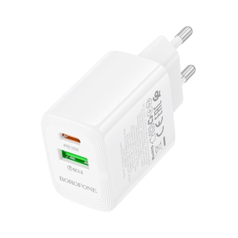 Зарядний пристрій BOROFONE BN27 Fuente 1xUSB-C PD20W + 1xUSB QC3.0 White (6941991120268)
