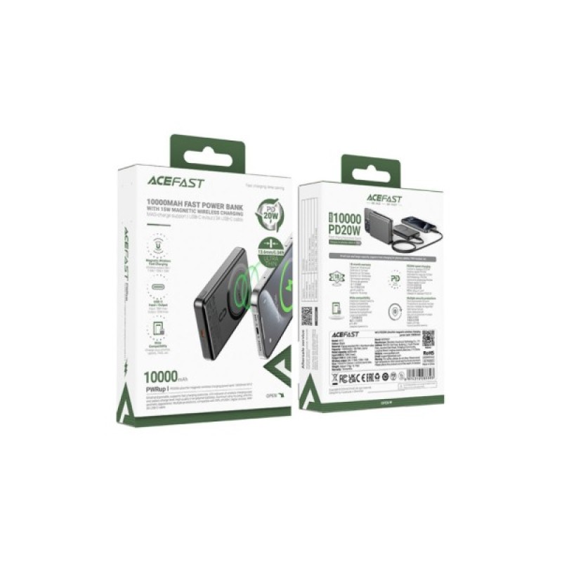 Батарея універсальна Acefast Magnetic Wireless 10000mAh 20W PD, QC/3.0, QI 15W, M12 Black (6974316283393)