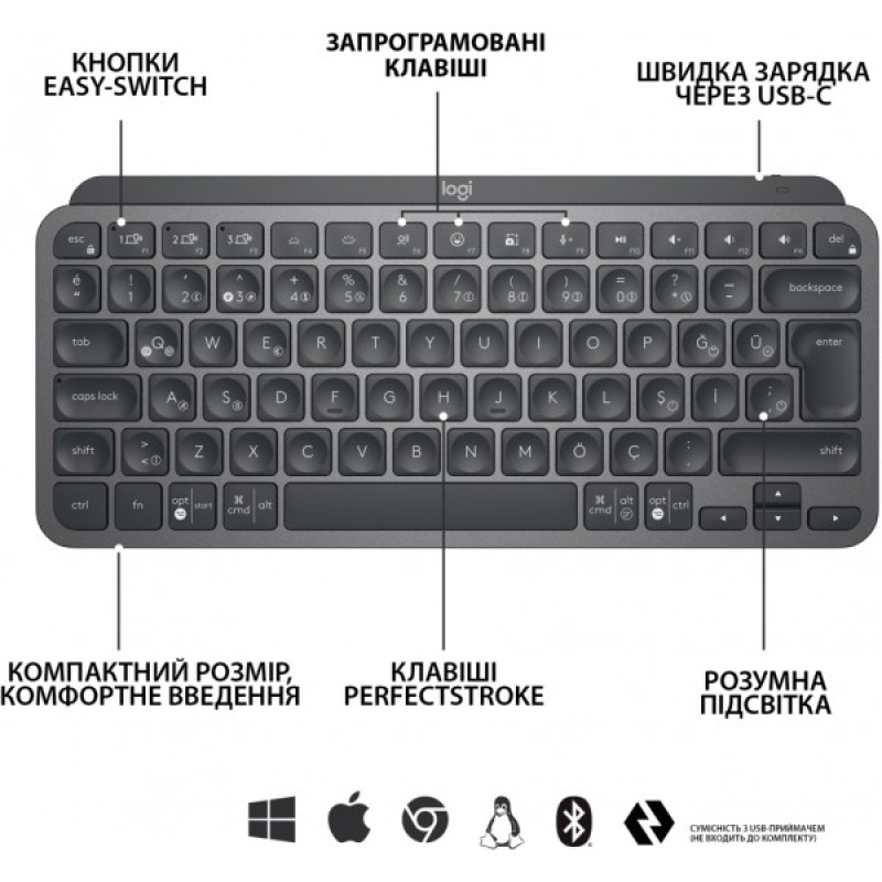 Клавіатура Logitech MX Keys Mini Wireless Illuminated Graphite (920-010501)