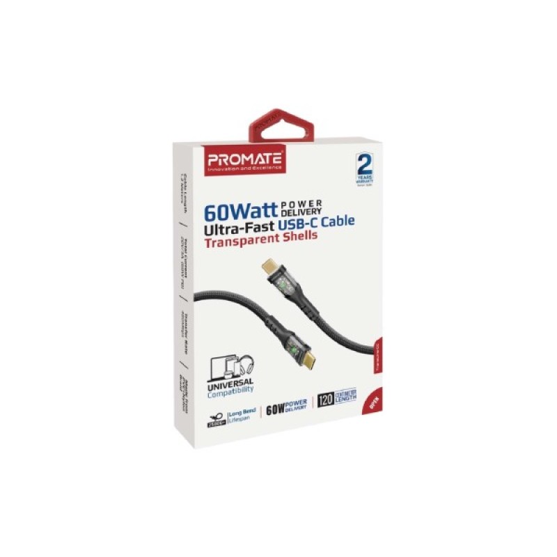 Дата кабель USB-C to USB-C transline-cc.black Promate (transline-cc.black)