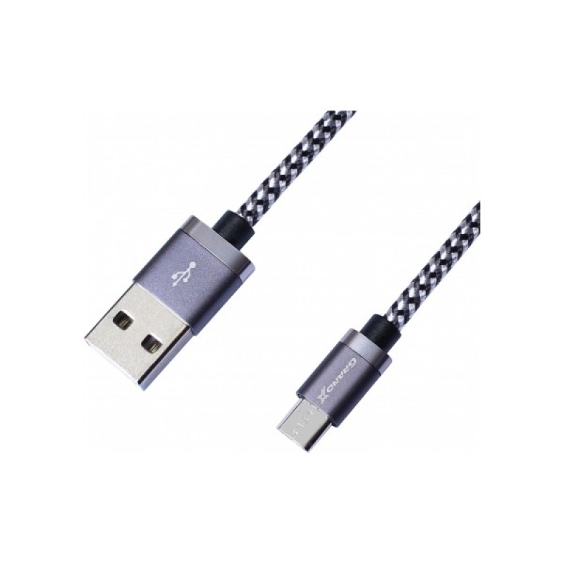 Дата кабель USB 2.0 AM to Micro 5P 1.0m 3A silver black Grand-X (FM07SB)
