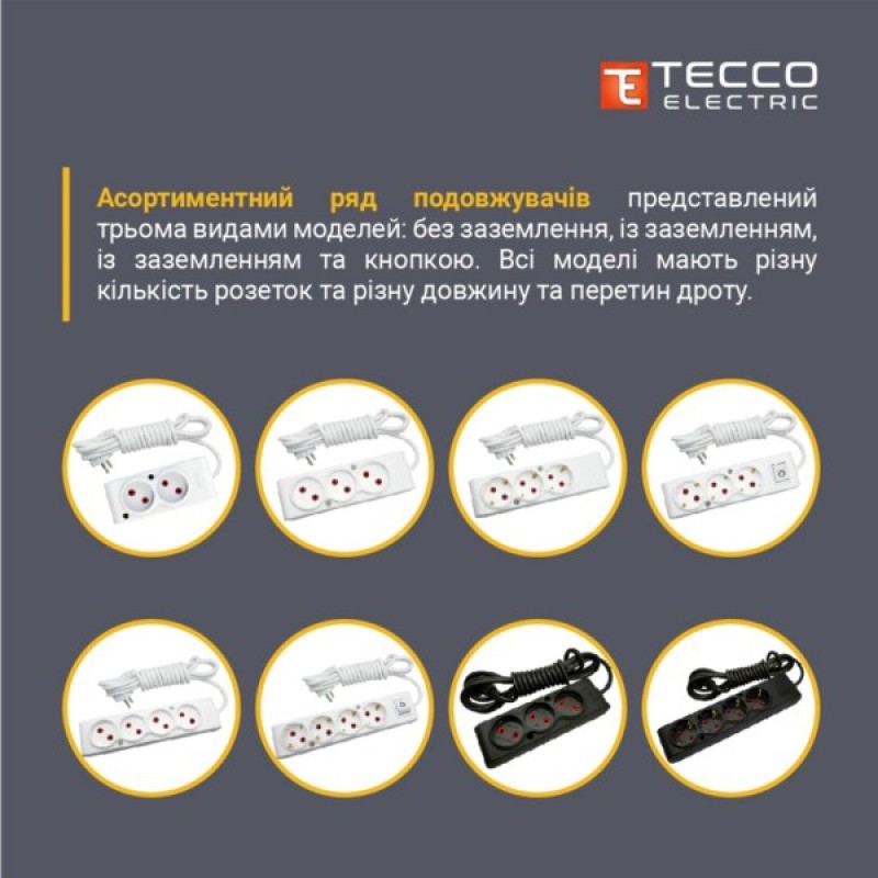 Мережевий подовжувач TECCO 2м 2 поста white (8681277841088)