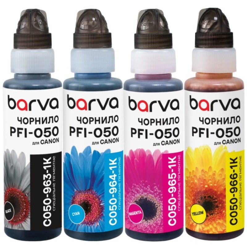 Чорнило Barva Canon PFI-050 100мл*4, Pigm., флакон OneKey, BK/C/M/Y (C050-1K-MP)