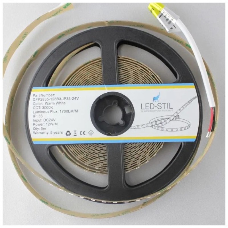 Світлодіодна стрічка LED-STIL 3000K 12 Вт/м 2835 128 діодів IP33 24 Вольта 1700 lm тепле світло (DFP2835-128B3-IP33-24V)