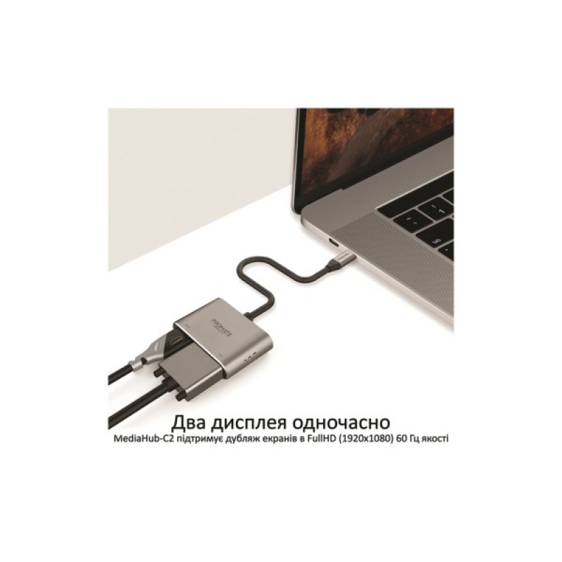 Дата кабель USB-C to HDMI/VGA mediahub-c2.grey Promate (mediahub-c2.grey)