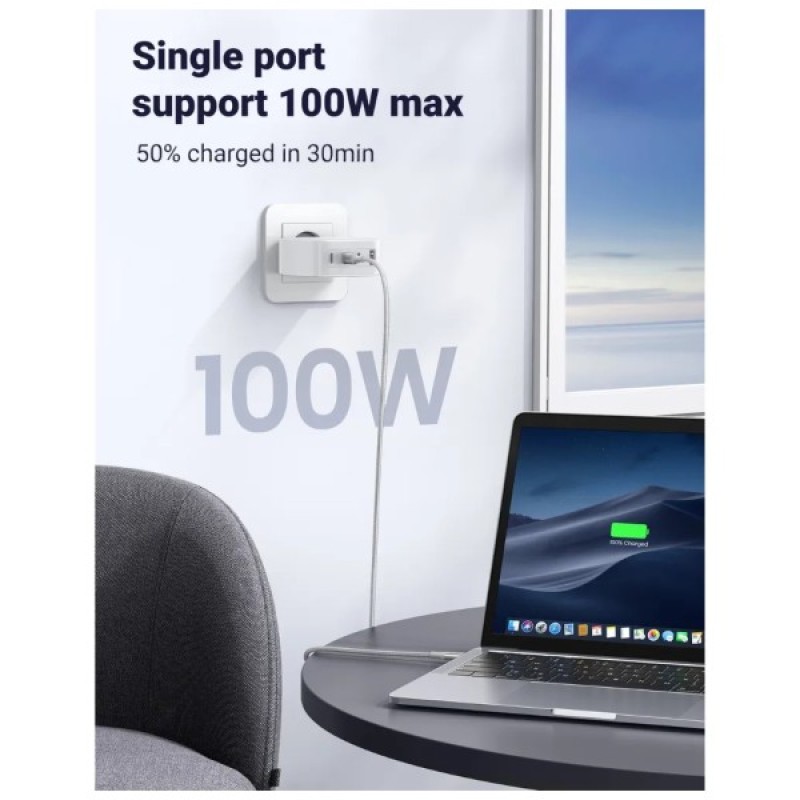 Зарядний пристрій Ugreen 4xUSB 100W (3хUSB-C+USB-A) Gan white CD226 (15337)