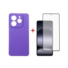 Чохол до мобільного телефона Dengos Kit Xiaomi Redmi Note 14 case Carbon + glass (Purple) (DG-KM-129)