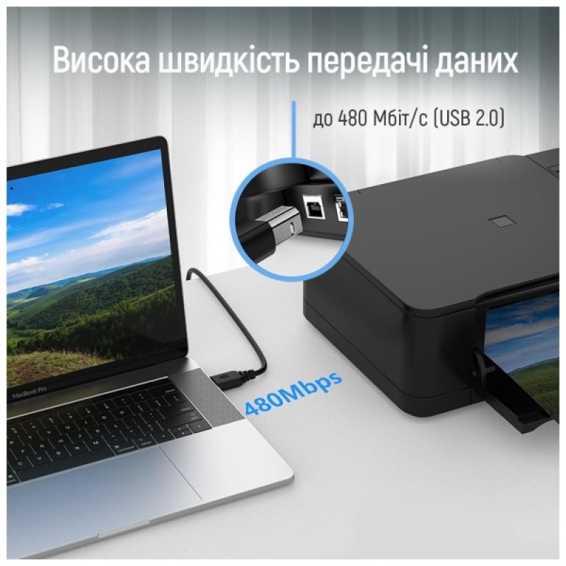 Кабель для принтера USB 2.0 AM/BM 2.0m black ColorWay (CW-CBUB072-BK)