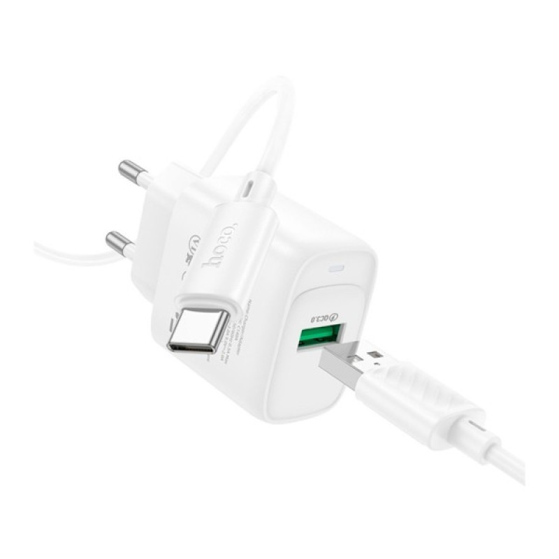 Зарядний пристрій HOCO C140A Smart USB QC3.0 + cable USB to USB-C White (6942007627832)