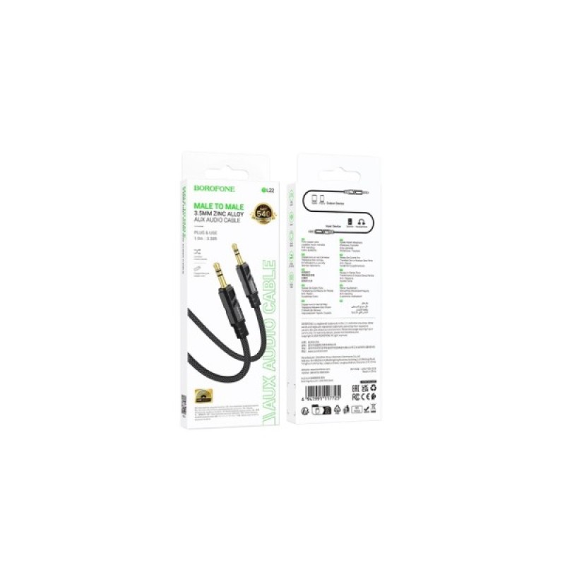 Кабель мультимедійний 3.5mm M to 3.5mm M 1.0m black BOROFONE (6941991117725)