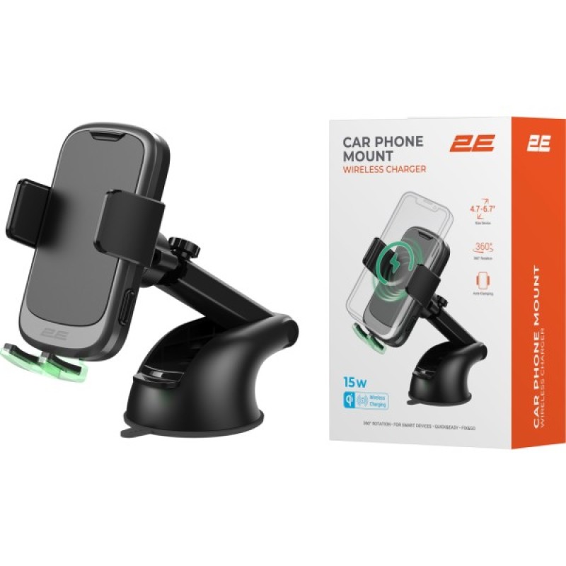 Універсальний автотримач 2E 4.7-7", Wireless Qi 15W, USB-A/QC/3.0/30W, USB-С/PD/30W (2E-WCQ01-10)