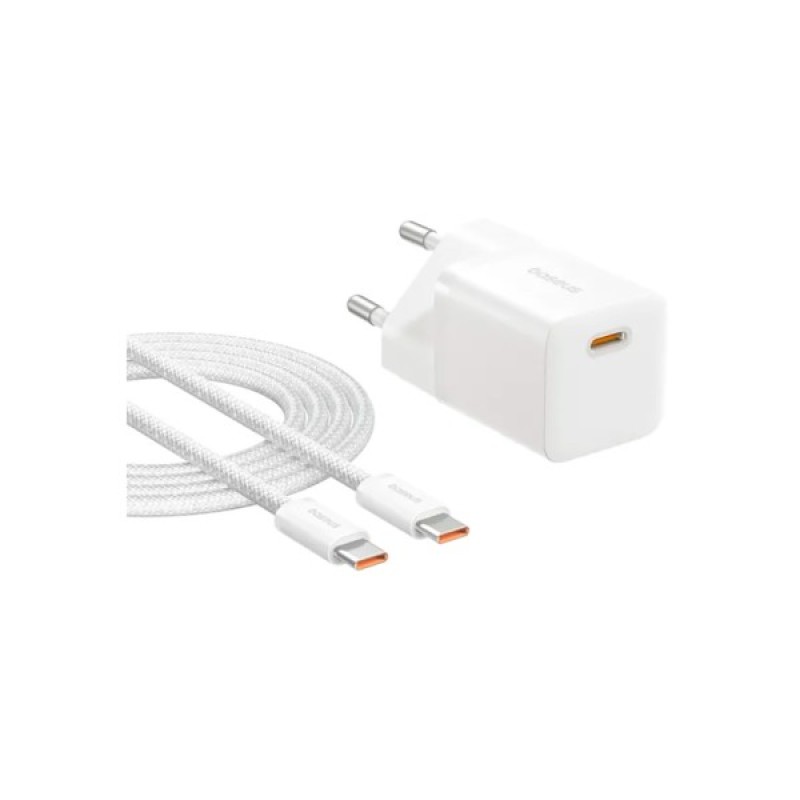 Зарядний пристрій Baseus GaN5 Fast Charger USB-C 25W + Cable Type-C 100W white (P10110909213-01)