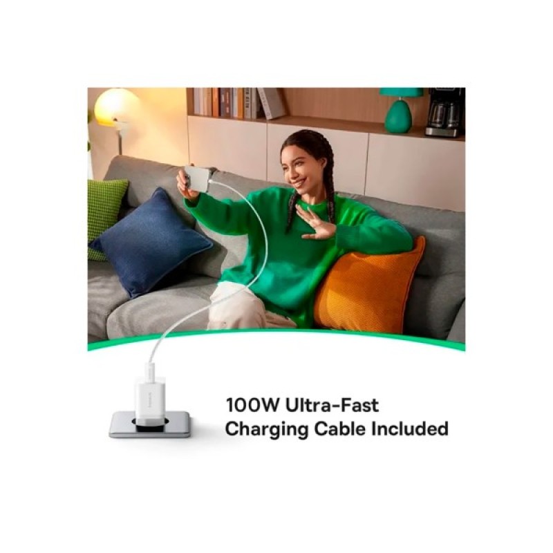 Зарядний пристрій Baseus GaN5 Fast Charger USB-C 25W + Cable Type-C 100W white (P10110909213-01)