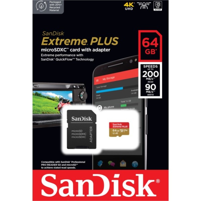 Карта пам'яті SanDisk 64GB microSD class 10 V30 Extreme PLUS (SDSQXBU-064G-GN6MA)