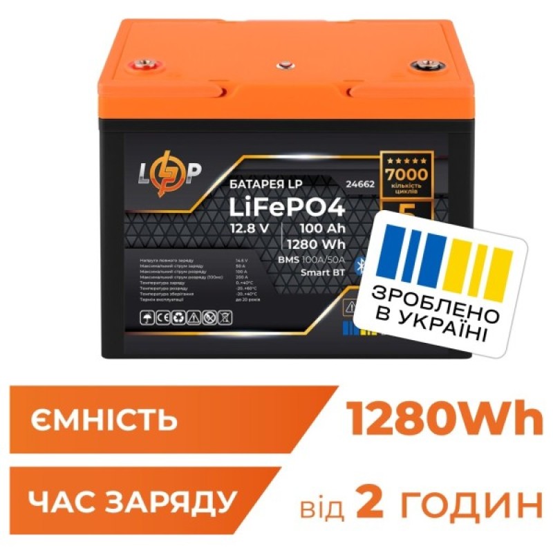 Батарея LiFePo4 LogicPower 12.8V - 100 Ah (1280Wh) Smart BT (24662)