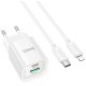 Зарядний пристрій HOCO C147A Charm 1xUSB-C PD20W + 1xUSB QC3.0 + cable USB-C to Lightning White (6942007630283)