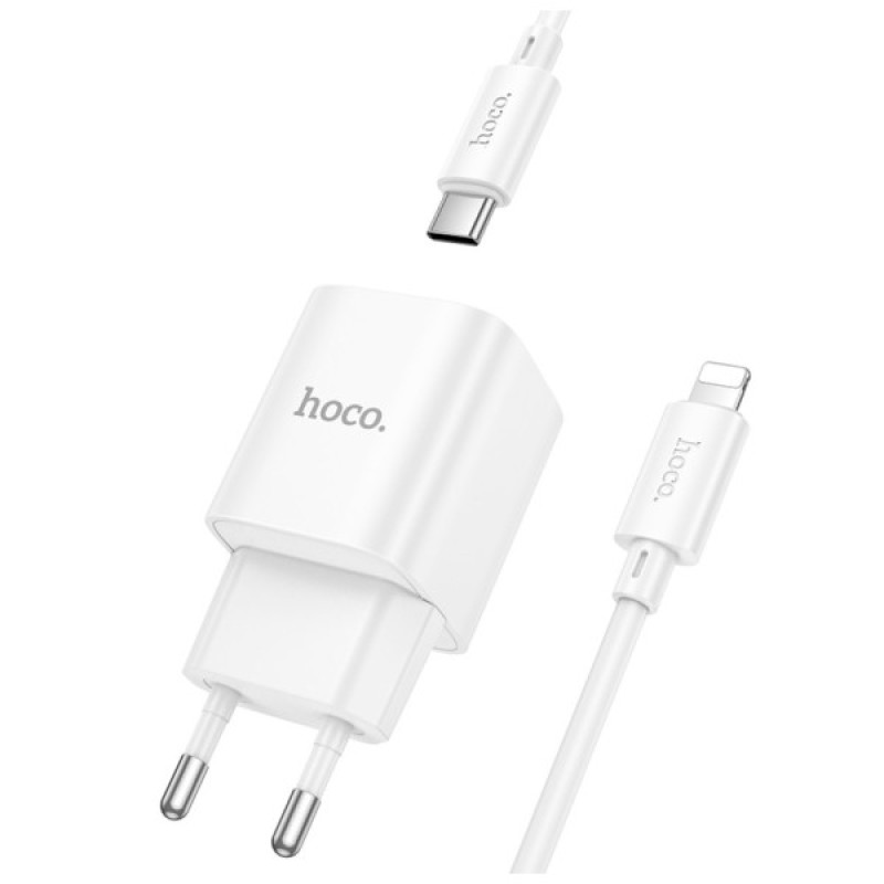 Зарядний пристрій HOCO C147A Charm 1xUSB-C PD20W + 1xUSB QC3.0 + cable USB-C to Lightning White (6942007630283)