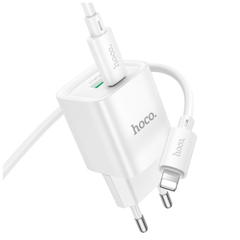 Зарядний пристрій HOCO C147A Charm 1xUSB-C PD20W + 1xUSB QC3.0 + cable USB-C to Lightning White (6942007630283)