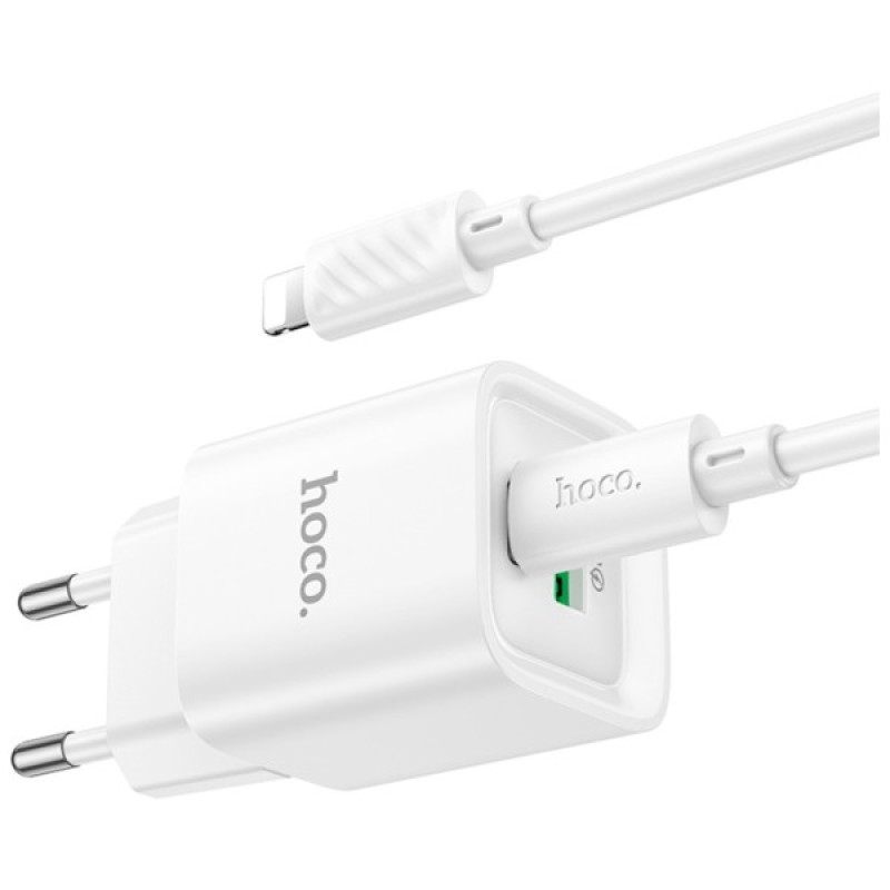 Зарядний пристрій HOCO C147A Charm 1xUSB-C PD20W + 1xUSB QC3.0 + cable USB-C to Lightning White (6942007630283)