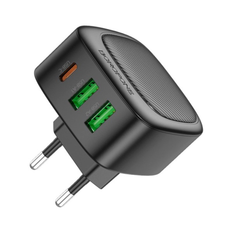 Зарядний пристрій BOROFONE BAS23A Lucky 1xUSB-C + 2xUSB PD30W Black (6941991109386)