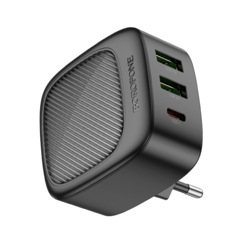 Зарядний пристрій BOROFONE BAS23A Lucky 1xUSB-C + 2xUSB PD30W Black (6941991109386)