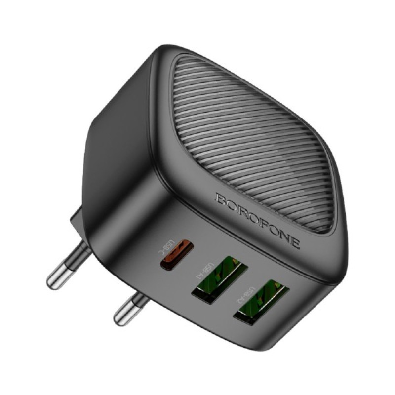 Зарядний пристрій BOROFONE BAS23A Lucky 1xUSB-C + 2xUSB PD30W Black (6941991109386)