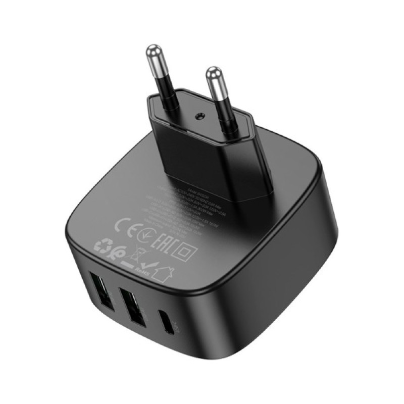 Зарядний пристрій BOROFONE BAS23A Lucky 1xUSB-C + 2xUSB PD30W Black (6941991109386)