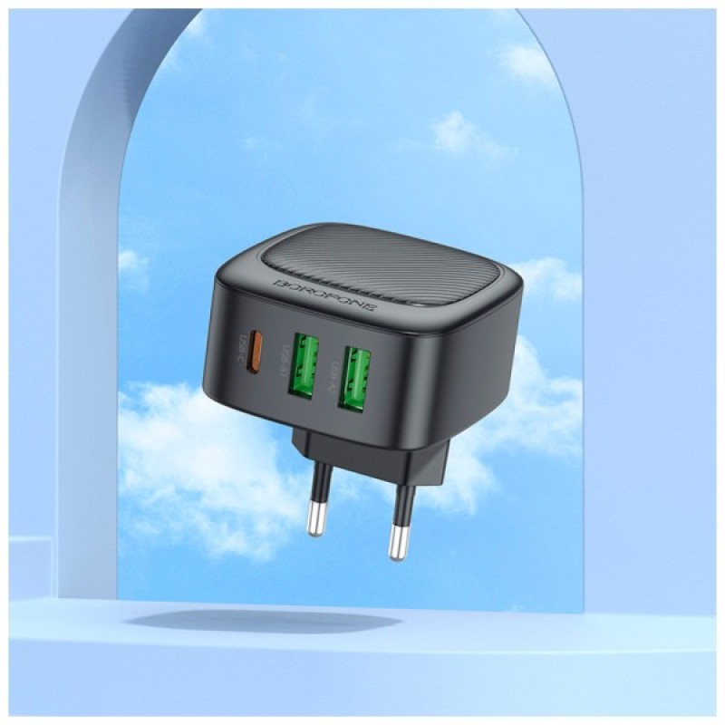 Зарядний пристрій BOROFONE BAS23A Lucky 1xUSB-C + 2xUSB PD30W Black (6941991109386)