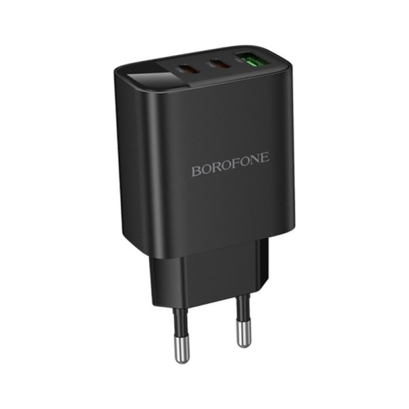 Зарядний пристрій BOROFONE BA98A 2xUSB-C PD30W + 1xUSB 18W digital display black (6941991120510)
