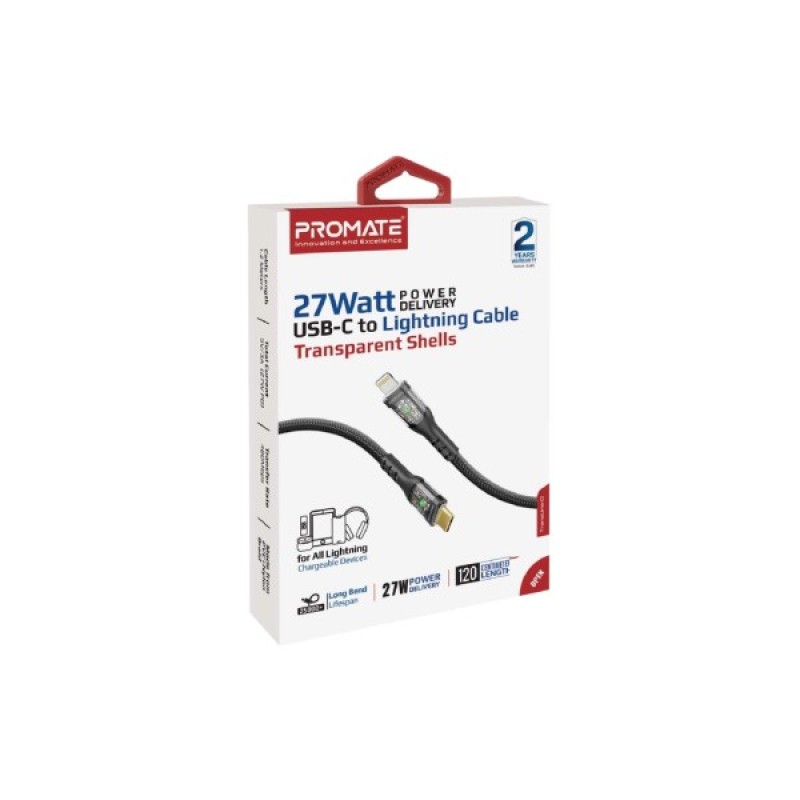 Дата кабель USB-C to Lightning 1.2m 27W PD TransLine-CI black Promate (transline-ci.black)