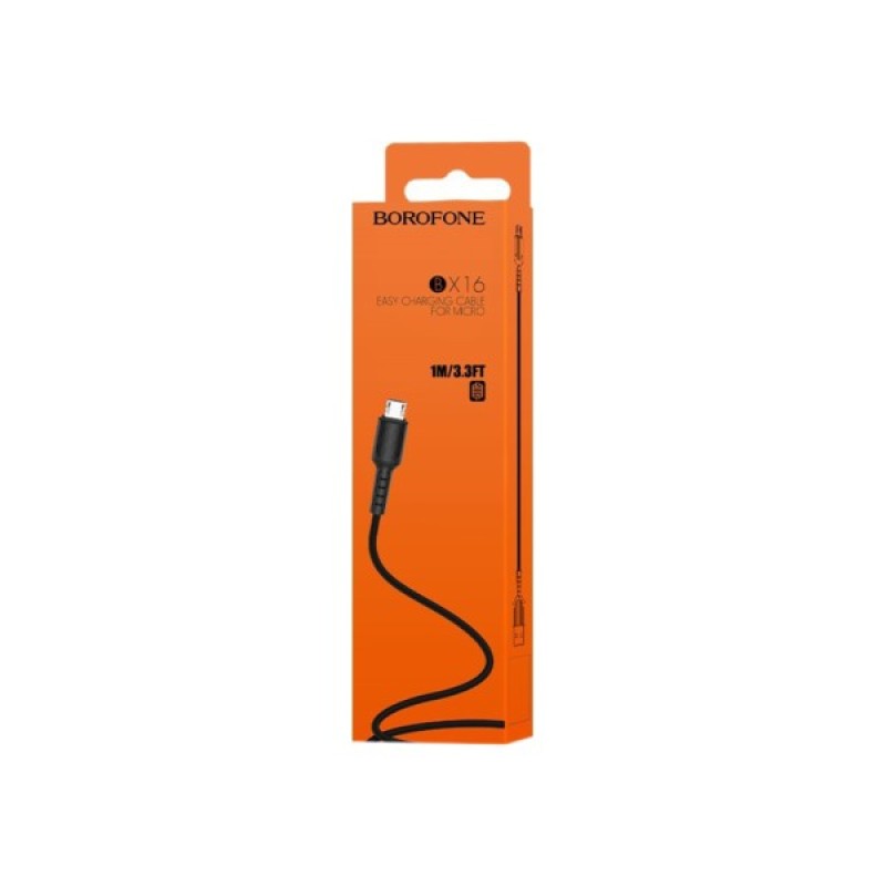 Дата кабель USB 2.0 AM to Micro 5P 1.0m 2A PVC BX16 black BOROFONE (6957531099499)