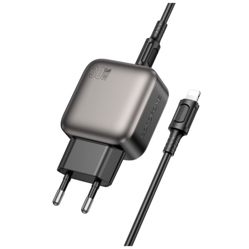 Зарядний пристрій BOROFONE BAS55A Absolute 1xUSB-C PD30W + 1xUSB QC3.0 + cable USB-C to Lightning Black (6941991116247)