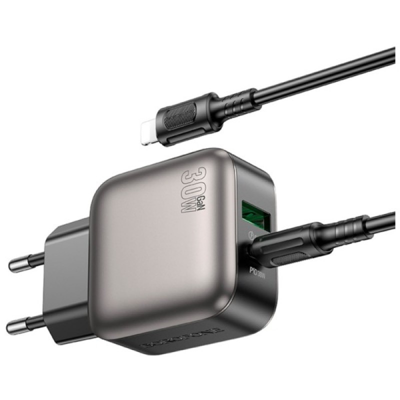 Зарядний пристрій BOROFONE BAS55A Absolute 1xUSB-C PD30W + 1xUSB QC3.0 + cable USB-C to Lightning Black (6941991116247)