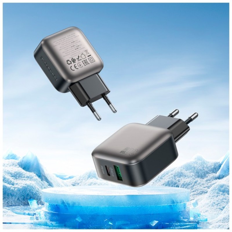 Зарядний пристрій BOROFONE BAS55A Absolute 1xUSB-C PD30W + 1xUSB QC3.0 + cable USB-C to Lightning Black (6941991116247)