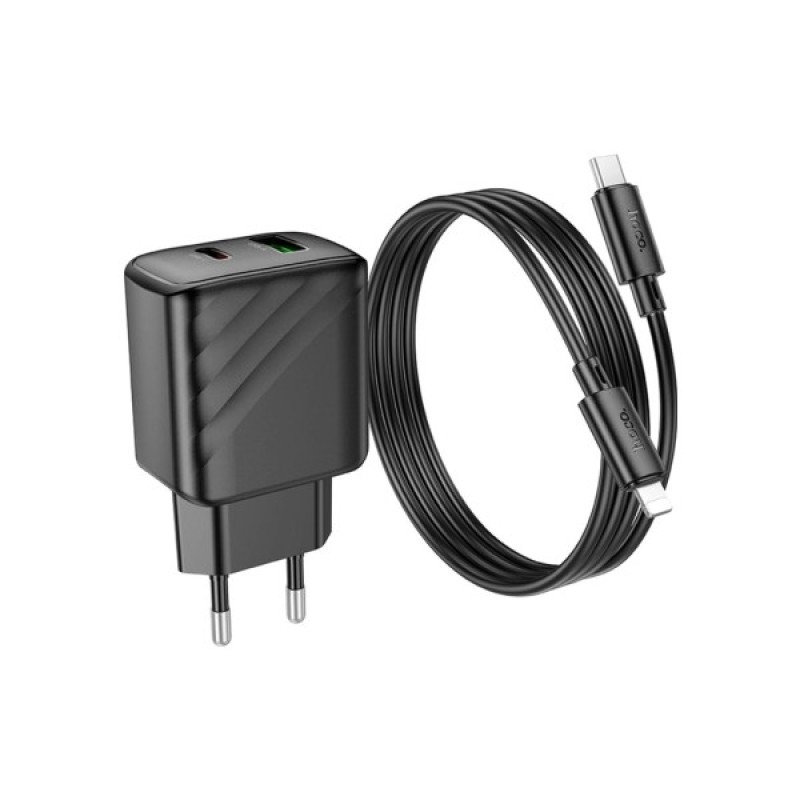 Зарядний пристрій HOCO CS23A USB-C PD30W + 1xUSB QC3.0 + cable USB-C to Lightning black (6942007609951)
