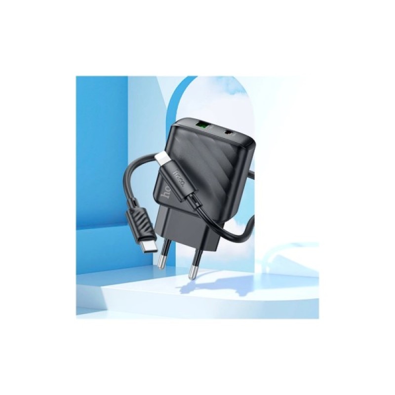 Зарядний пристрій HOCO CS23A USB-C PD30W + 1xUSB QC3.0 + cable USB-C to Lightning black (6942007609951)