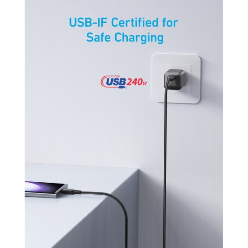 Дата кабель USB-C to USB-C 0.9m 240W nylon 310 black Anker (A81D5H11)