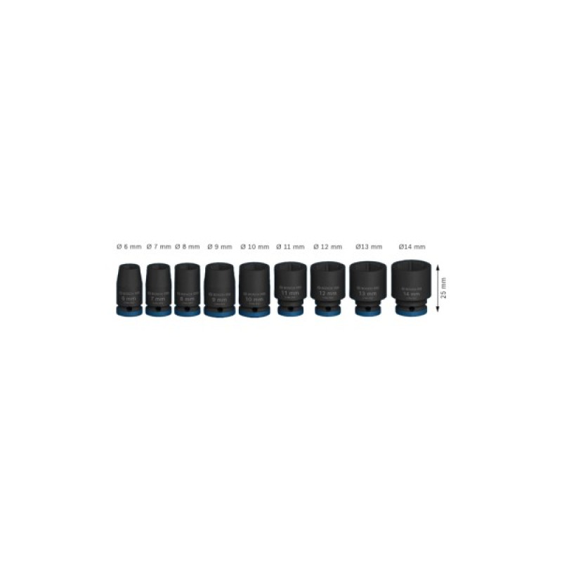 Набір головок Bosch Professional ударних торцевих Standart 9шт, 1/4", 25мм (2.608.003.034)