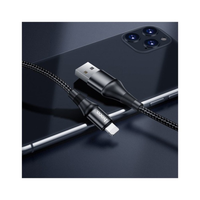 Дата кабель USB 2.0 AM to Lightning 1.0m 2.4A nylon X50 black HOCO (6931474734198)