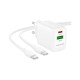 Зарядний пристрій BOROFONE BN27 Fuente 1xUSB-C PD20W + 1xUSB QC3.0 + cable USB-C to USB-C White (6941991120282)