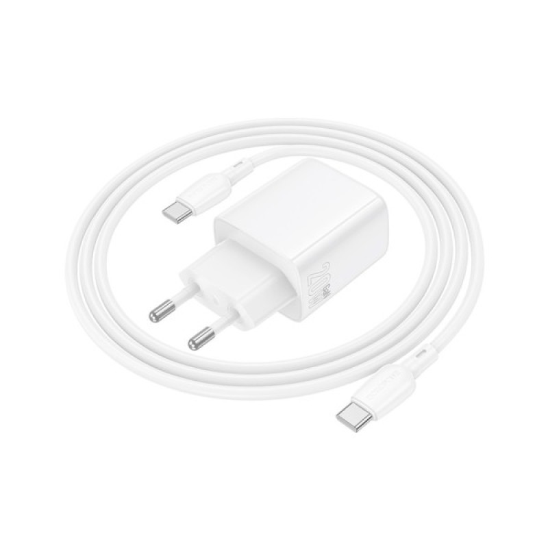 Зарядний пристрій BOROFONE BN27 Fuente 1xUSB-C PD20W + 1xUSB QC3.0 + cable USB-C to USB-C White (6941991120282)