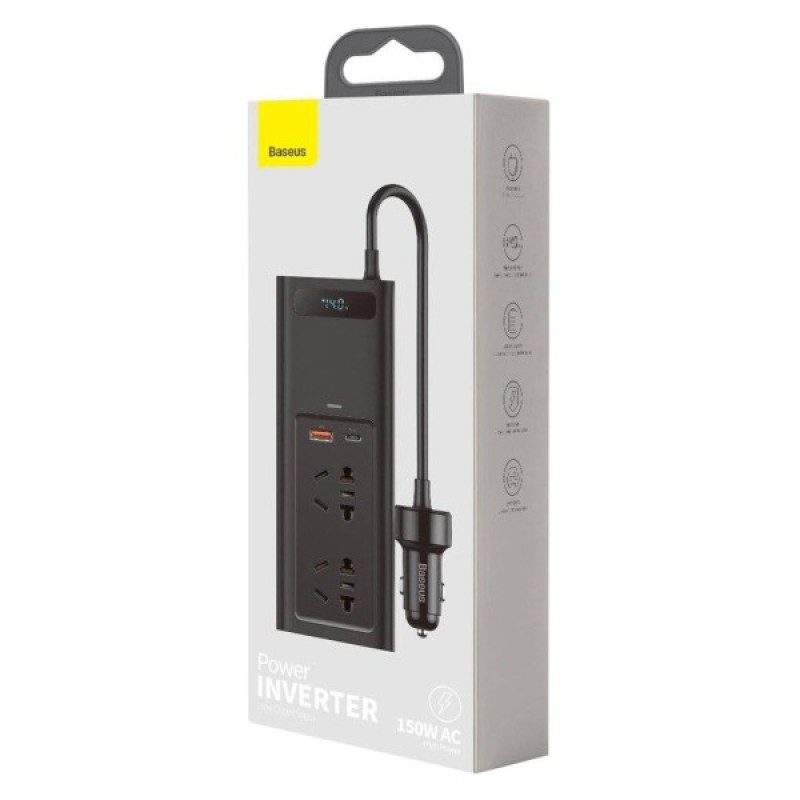 Автомобільний інвертор 12V/220V 150W In-car Inverter, USB, Type-C, 0.4m Baseus (CRNBQ-A01)