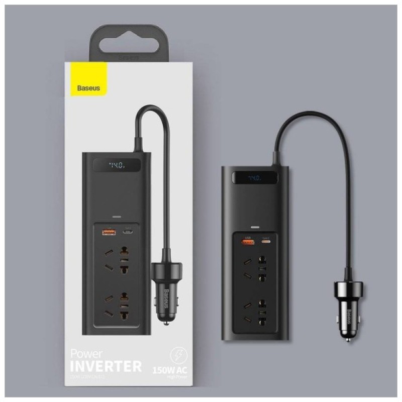 Автомобільний інвертор 12V/220V 150W In-car Inverter, USB, Type-C, 0.4m Baseus (CRNBQ-A01)