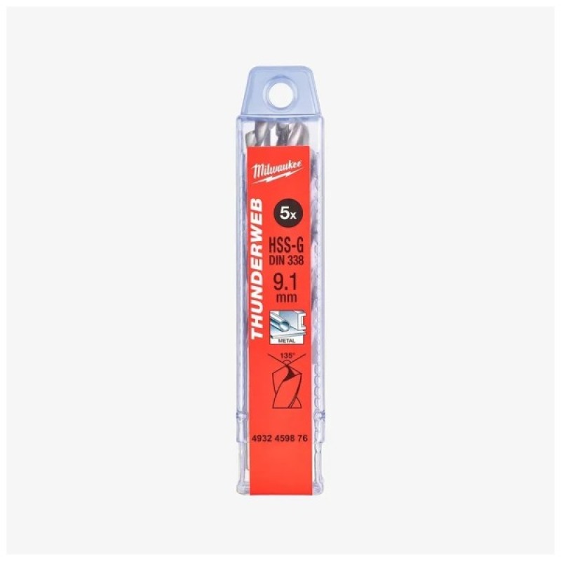 Свердло Milwaukee по металу THUNDERWEB HSS-G DIN338, 9,1х125мм, (5шт) (4932459876)