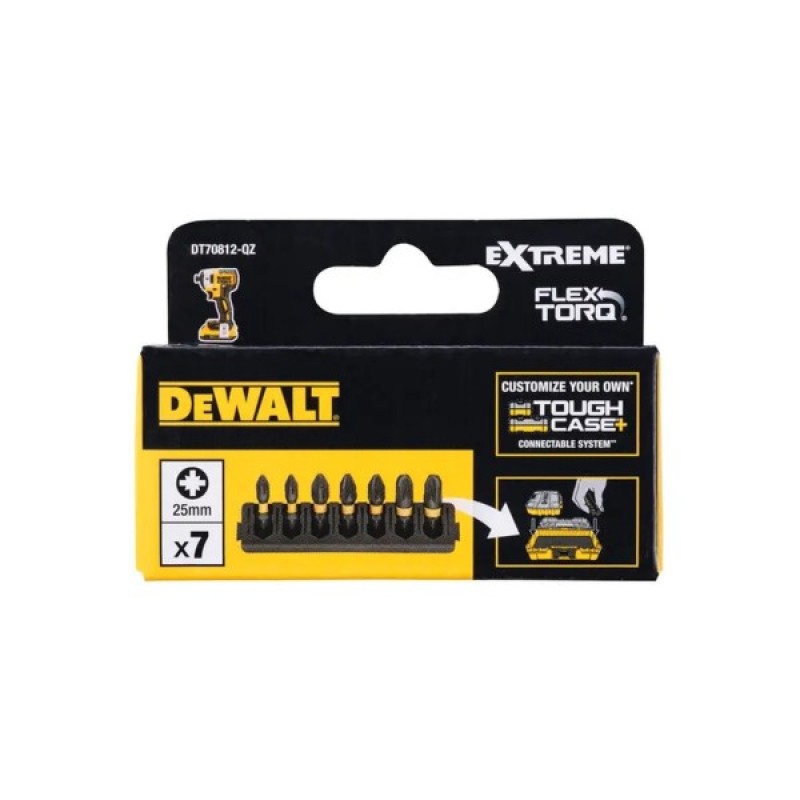 Набір біт DeWALT в касеті для Tough Case, FlexTorq, L = 25 мм, Pz1 – 2 шт, Pz2 – 3 шт, Pz3 – 2 шт (DT70812)